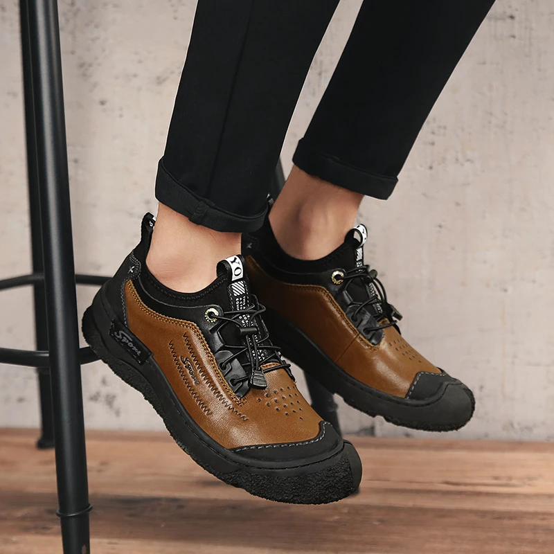 

Popular Mens Designer Sneakers Black Brown Youth Fashion Men Shoes Genuine Leather Man Walking Shoes Anti Slip Man Sneakers