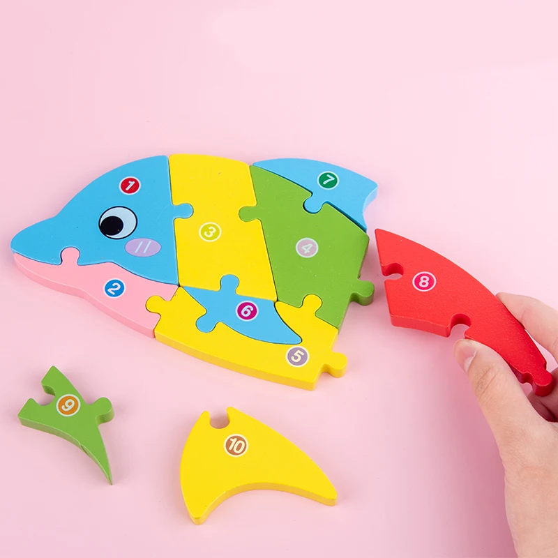

Children Wood Colorful Cartoon Animals Digitals 1-10 Numbers Puzzles Toys Early Learning Educational Toy Unisex Boys Girls