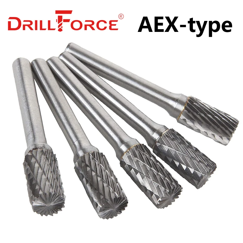 Drillforce 1PC AEX Type Tungsten Carbide Rotary File Point Burr Die Grinder Abrasive Tools Drill Milling Metal Wood Carving Bit