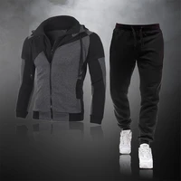 men two piece set tracksuit warm casual set patchwork zipper hoodie jacketsport pants jogging male sports set winter