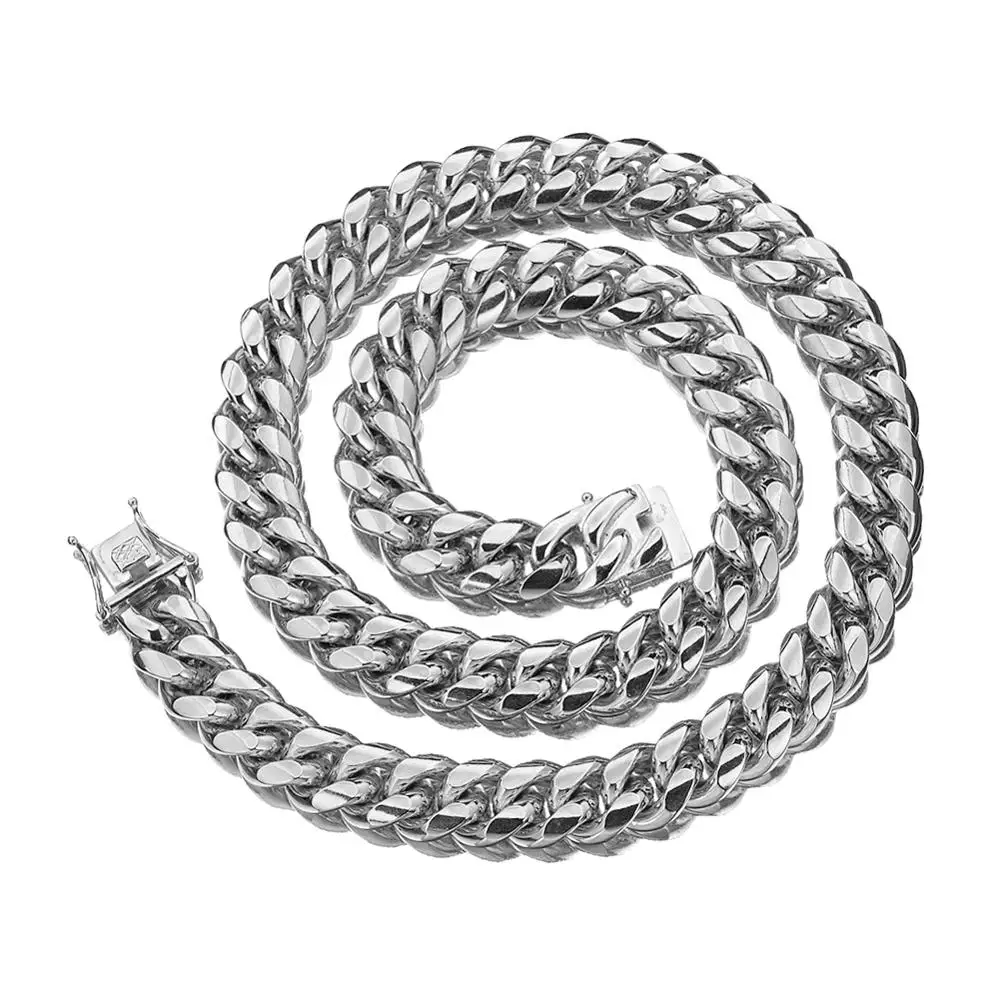 

Fashion 14MM Metal Stainless Steel Silver Color Double Cuban Curb Chain Biker Jewelry Mens Unisexs Necklace Or Bracelet 7-40inch