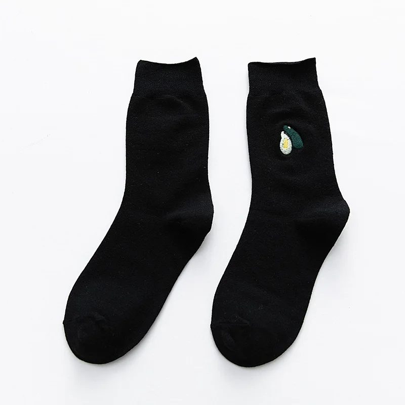 02 black Avocado Фрукты, авокадо зимние теплые зеленые уличные белые черные хлопковые Повседневные носки для женщин и мужчин носки милые забавные короткие счастливые носки - Цвет: 02 black Avocado