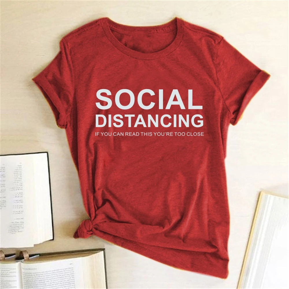 

Social Distance Letter Print T Shirt Women Short Sleeve O Neck Tshirt Women Tee Shirt Tops Female VB0C