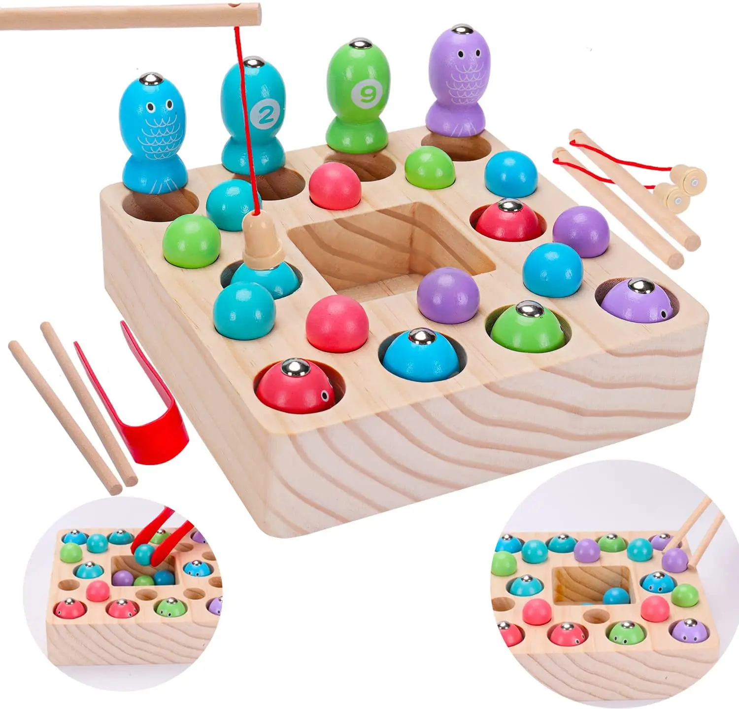 

Montessori Toys for Toddlers Wooden Fishing Game Fine Motor Skill Learning Magnet Fishing Pole Clamp Preschool Education
