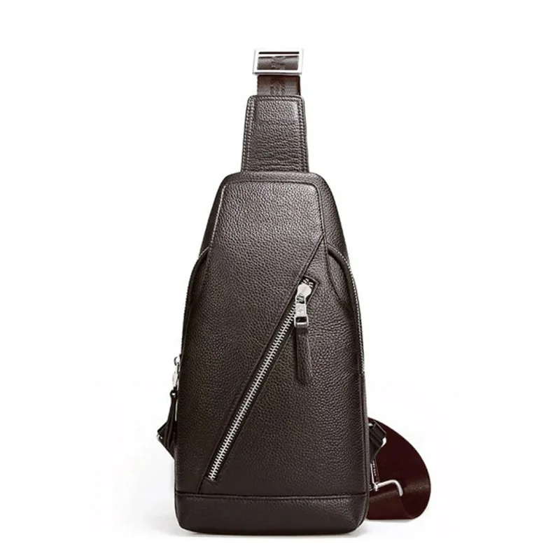 

Top Quality Men Chest Sling Pack Geniune Cowhide Leather Crossbody Shoulder Bag Outdoor Short Trip Zipper Orgainzer Pack