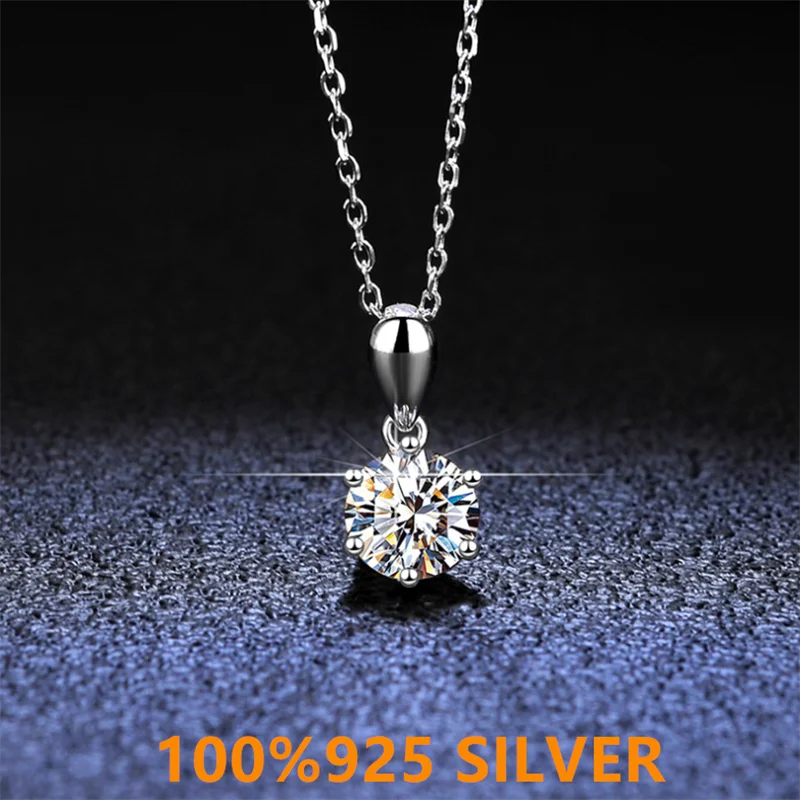

1 Carat Real Moissanite Pendant Necklace For Women Top Quality 100% 925 Sterling Silver Wedding Party Six claws Fine Jewelry