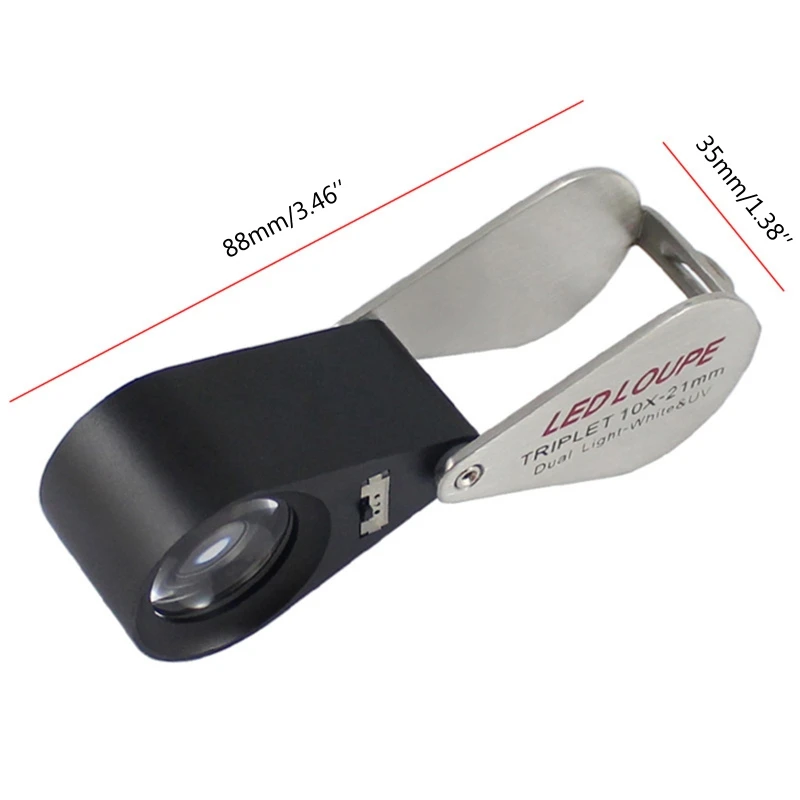 

10X Foldable Jewelry Magnifier 6 LED Metal Magnifying Glass 7 UV Money Detector Lamp Optical Glass Lens Antique Loupe