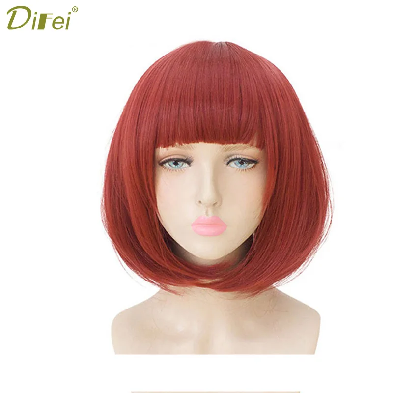 DIFEI Synthetic High Temperature Short Straight  red Brown White Blonde 14