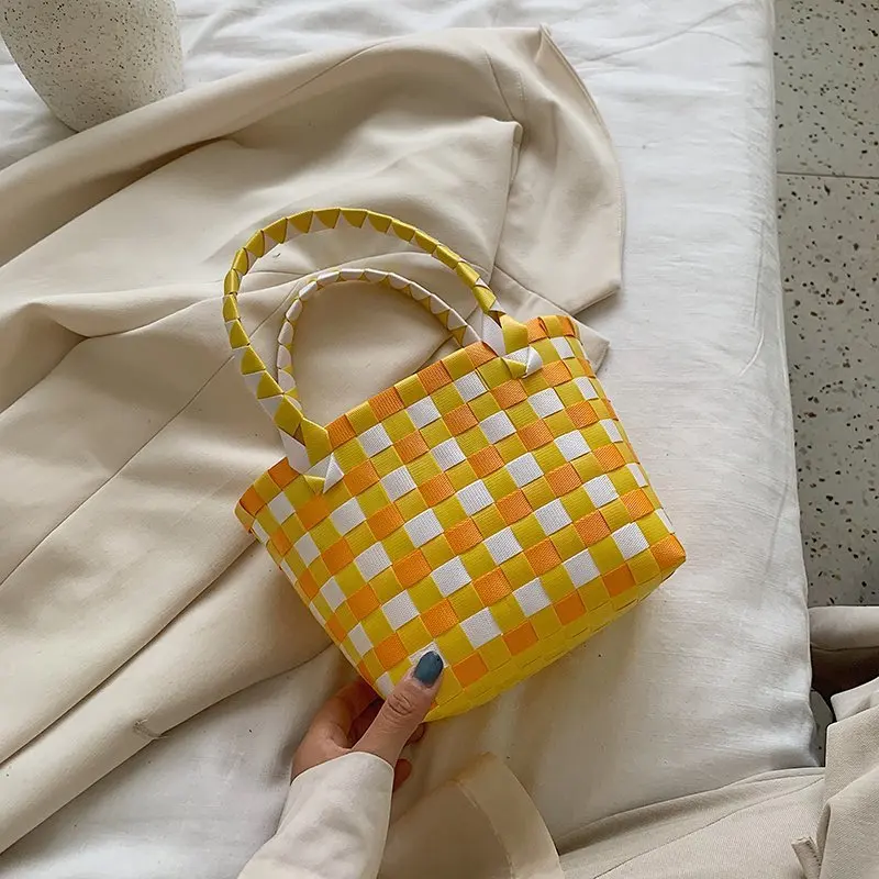 

2021 Весна Новый дизайн; Ручная работа; Цвет полный вязаные сумки-тоуты Mix-Цвет овощная корзина для пикника на открытом воздухе для девочек мал...