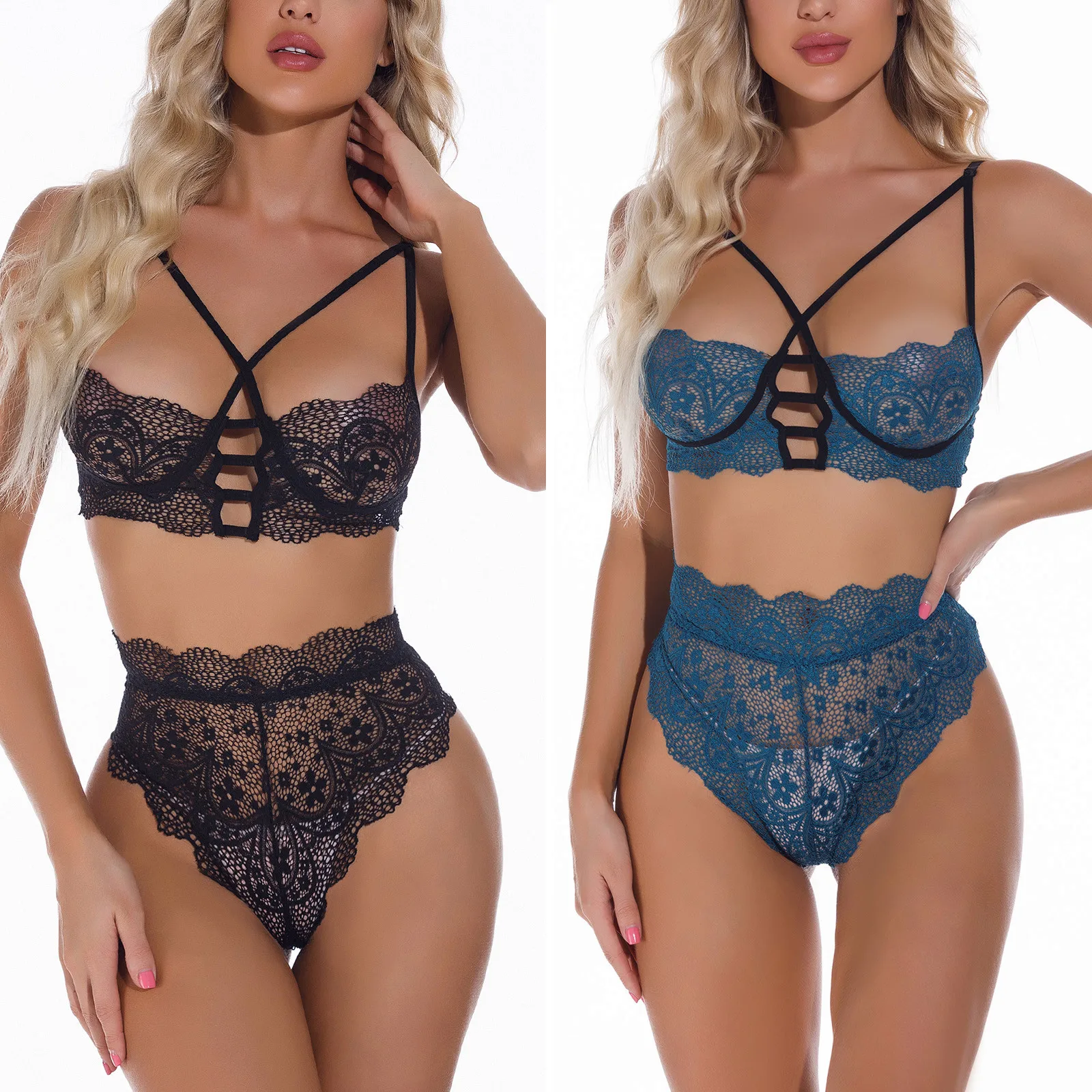 

Женский сексуальный комплект нижнего белья 2021, прозрачное кружевное нижнее белье, бандажный комплект из двух предметов, бюстгальтер без ко...