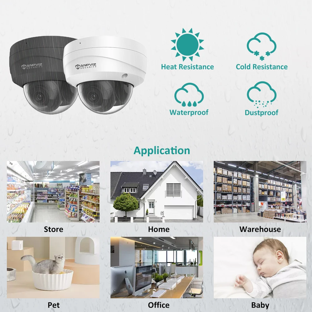 Купольная IP-камера Anpviz 8 Мп 4K POE Hikvision OEM для помещений и улицы IP67 одностороннее