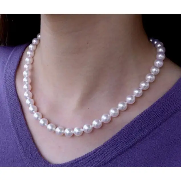 ELEGANT ROUND 9-10JAPANESE WHITE PEARL NECKLACE 18INCH 36