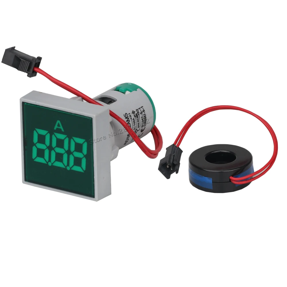 22 мм AC20-380V 0-100A цифровой дисплей Амперметр трансформатор измеритель тока карданный светодиодный светильник lndicator сигнальный свет - Цвет: Square Green