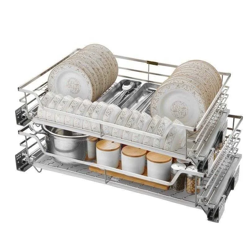 Dish Organizer Cestas Corredera Alacena Organizar Pantry Stainless Steel Cuisine Cocina Rack Kitchen Cabinet Storage Basket | Дом и сад