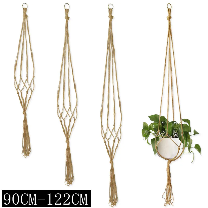 

90-122cm Handmade Flower Pot Net Bag Braided Home Vintage Decor Plant Hanging Basket Knotted Rope Garden Plant Hanger Pot Tray
