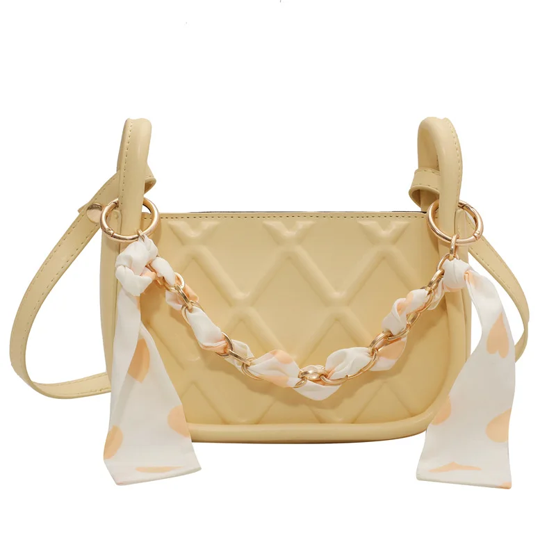 

Small Underarm Baguette Crossbody Bags with Short Silk Scarf Chain for Women 2021 Luxury Trends Shoulder Purses and Handbags