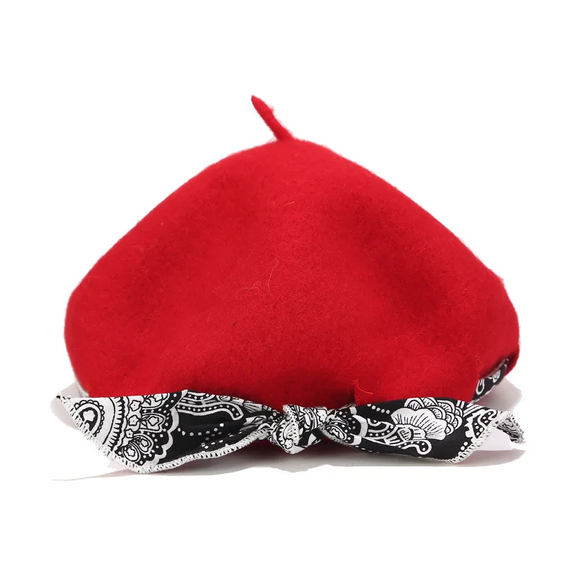 

New bow-tie three-dimensional wool painter hat women's autumn and winter japanese beret hundred hat hundred-hit painter's hat