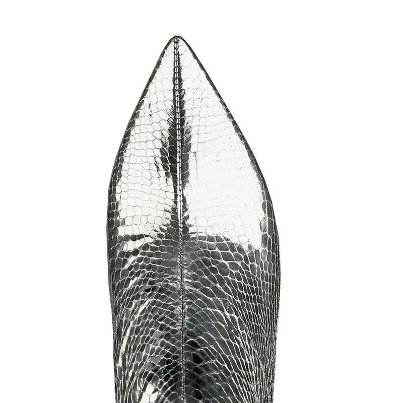 

2021 Fahion Women Knee High Boots Sexy Thin High Heel Leopard Boots Ladies Pointed Toe Autumn Winter Shoes Woman Sliver Blue