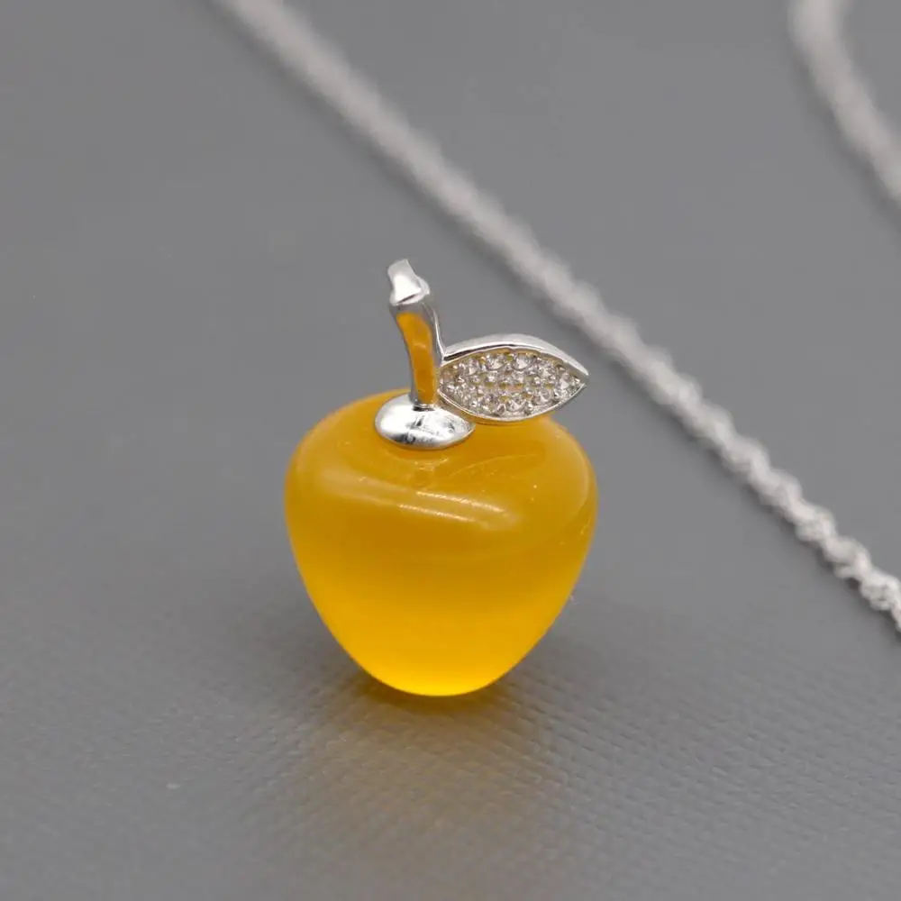 Подвеска в виде яблока из стерлингового серебра подвеска натурального камня