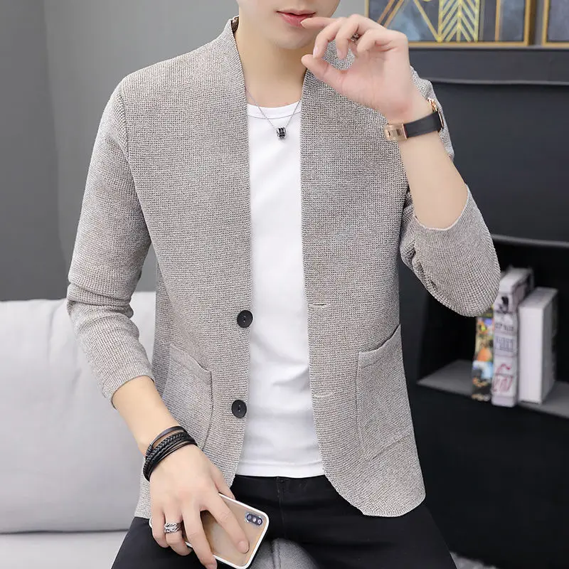 

2021 Spring Autumn Men Cardigan Male Outwear Mens Sweaters V-neck Solid Color Retro Long Sleeve All-match Casual Knit Top E156