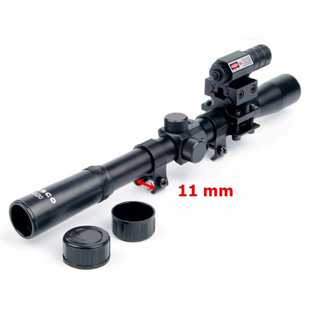 

4x20 Rifle Optics Scope Tactical Crossbow Riflescope with Red Dot Laser Sight and 11mm Rail Mounts for 22 Caliber Guns Hunting A