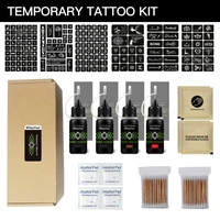 temporary tattoo kit semi permanent tattoo set with 171 pcs free tattoo stencils full kit 4 bottles black red brown