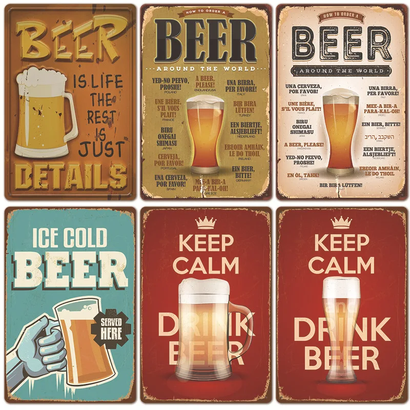 

2021 New Beer Vintage Iron Painting Bar Background Wall Decoration Painting American Frameless Iron Art Pendant 20*30cm