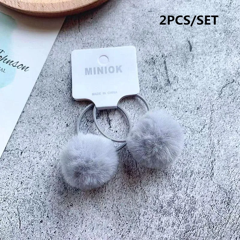 GRAY-2PCS 2/8/10/12 шт Для детей резинки для волос галстуки с шариками для маленьких девочек плюшевая повязка для волос Веревка для девочек Аксессуары резинки для волос - Цвет: GRAY-2PCS