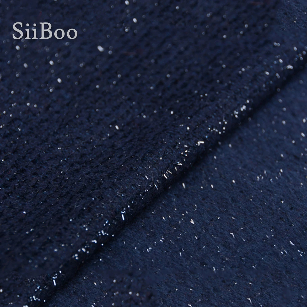 Роскошное металлическое плетение 85% шерстяная ткань одежда для зимы темно-синего