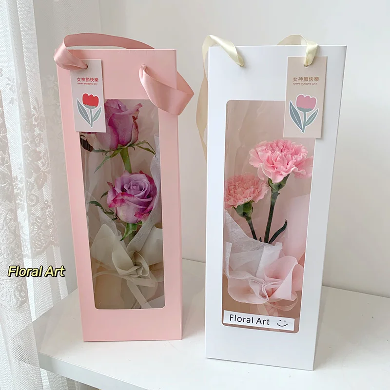

Single Flower Box Wedding Party Birthday Gift Solid Color Tote Bag Diy Supplies Jewelry Window Gift Storage Bouquet Packing Bag