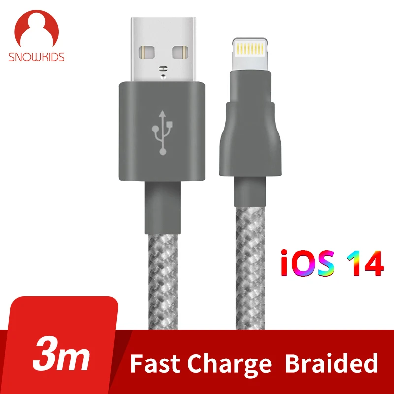 USB кабель Snowkids 2 м 3 шт./лот для iphone X118765XRXsMax до iOS 13 длинный|Кабели мобильных