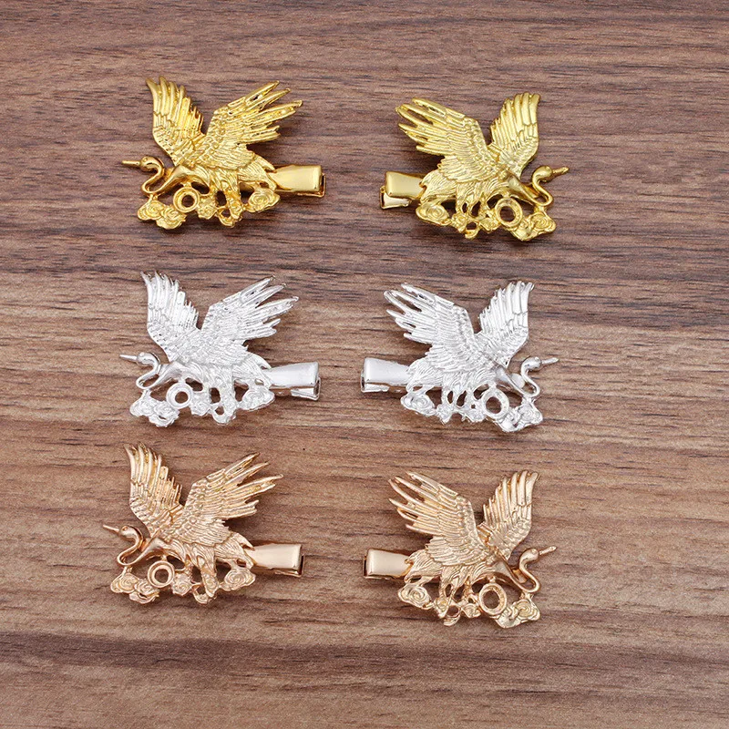 

20 PCS 41*38mm Metal Alloy Red-crowned Crane Hair Clip Gold/ KC Gold/ Silver Plated Duck Clip DIY Hair Accessories For Women