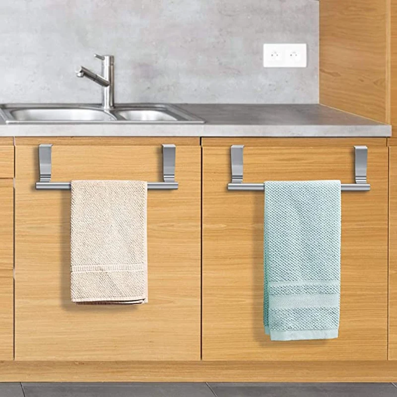 

2 Pcs Stainless Steel over Door Towel Rack, Bar Holders Fit for Cabinet Cupboard Doors to Hold Hand and Dish Towels
