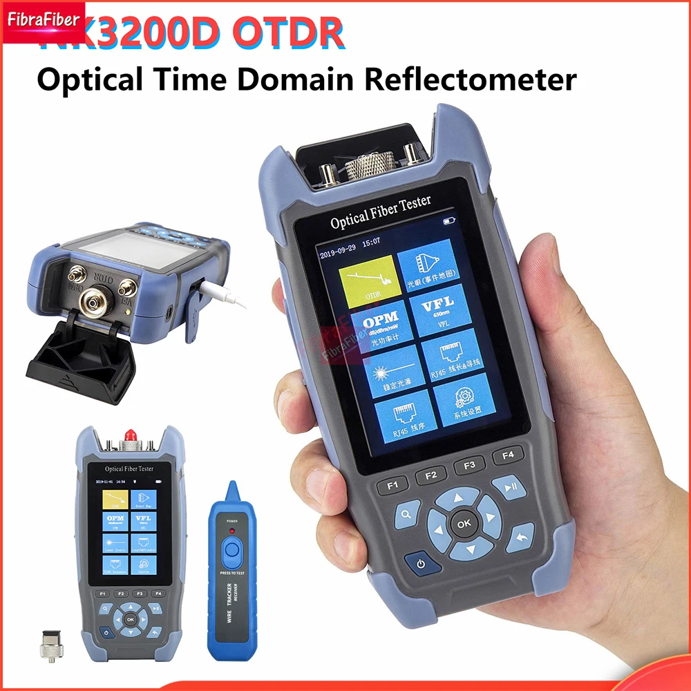 

NK3200D Optical Fiber Tester Mini OTDR Optical time domain reflectometer Singlemode 24dB/22dB 64km 9 Functions 1310/1550 FC/UPC