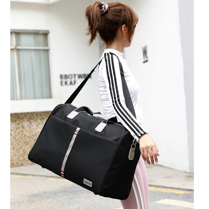 Large Capacity Women Travel Bag Waterproof Stripe Weekend Overnight Duffle Bags Female Hand Luggage Big Bag Packing Cubes
