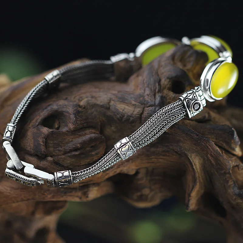 Настоящий чистый 925 пробы Серебряный женский браслет с натуральным цитриновый