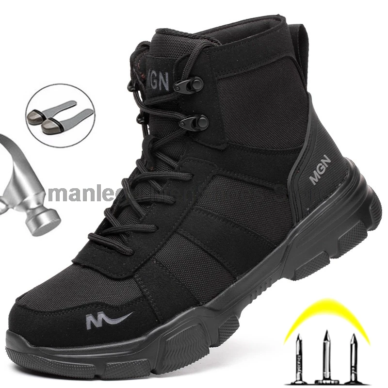

Outdoor Men Work Boots Safety Shoes Anti-puncture Safety Boot Work Steel Toe Shoes Indestructible Desert Combat Boots Protective