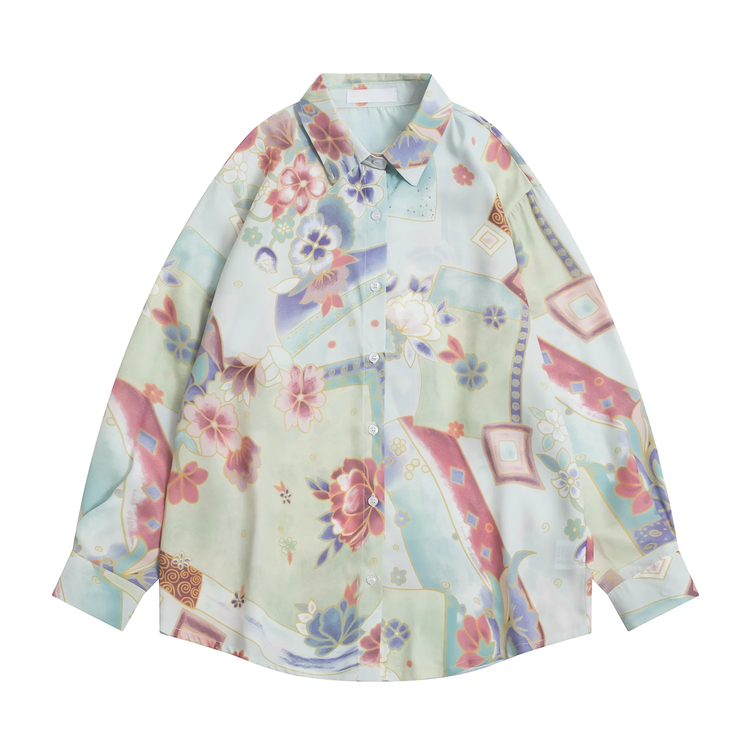 Женская шифоновая блузка с длинным рукавом винтажная цветочным принтом в