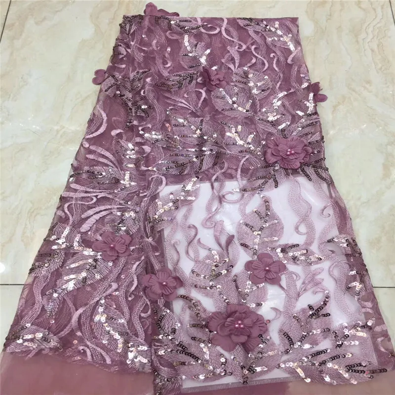 Африканская французская пайетки кружевная ткань розовый 3D африканский тюль