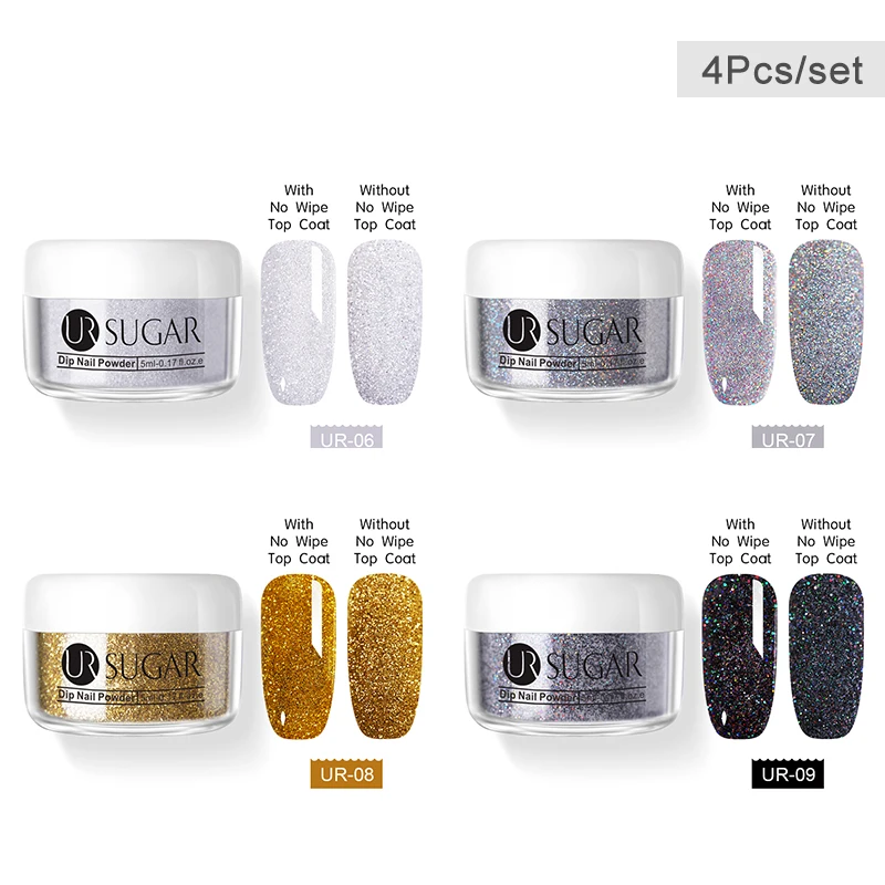 4pcs set3 UR SUGAR 6 шт. голографическая пудра для ногтей набор градиентных лазерных сахаров Dip лак для ногтей порошок пигмент украшения для ногтей - Цвет: 4pcs set3