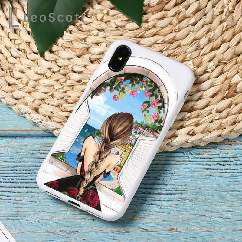 

Merry Christmas Brown Hair Girl Phone Case Candy Color for iPhone 11 12 mini pro XS MAX 8 7 6 6S Plus X 5S SE 2020 XR