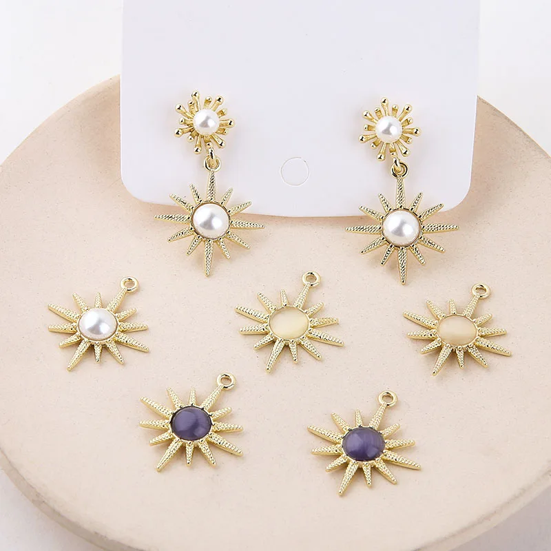 

Free Shipping 30pcs 25*28mm Gold Tone Plated Pearl Core Sunflower Charms Ornament Accessories Girls Fashion Earring Pendants