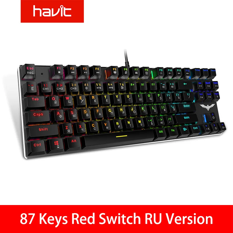 HAVIT механическая клавиатура 87/104 ключи синий/красный переключатель USB Проводная игровая клавиатура Подсветка RU/US клавиатура для настольного компьютера ноутбука - Цвет: 435 Red RU