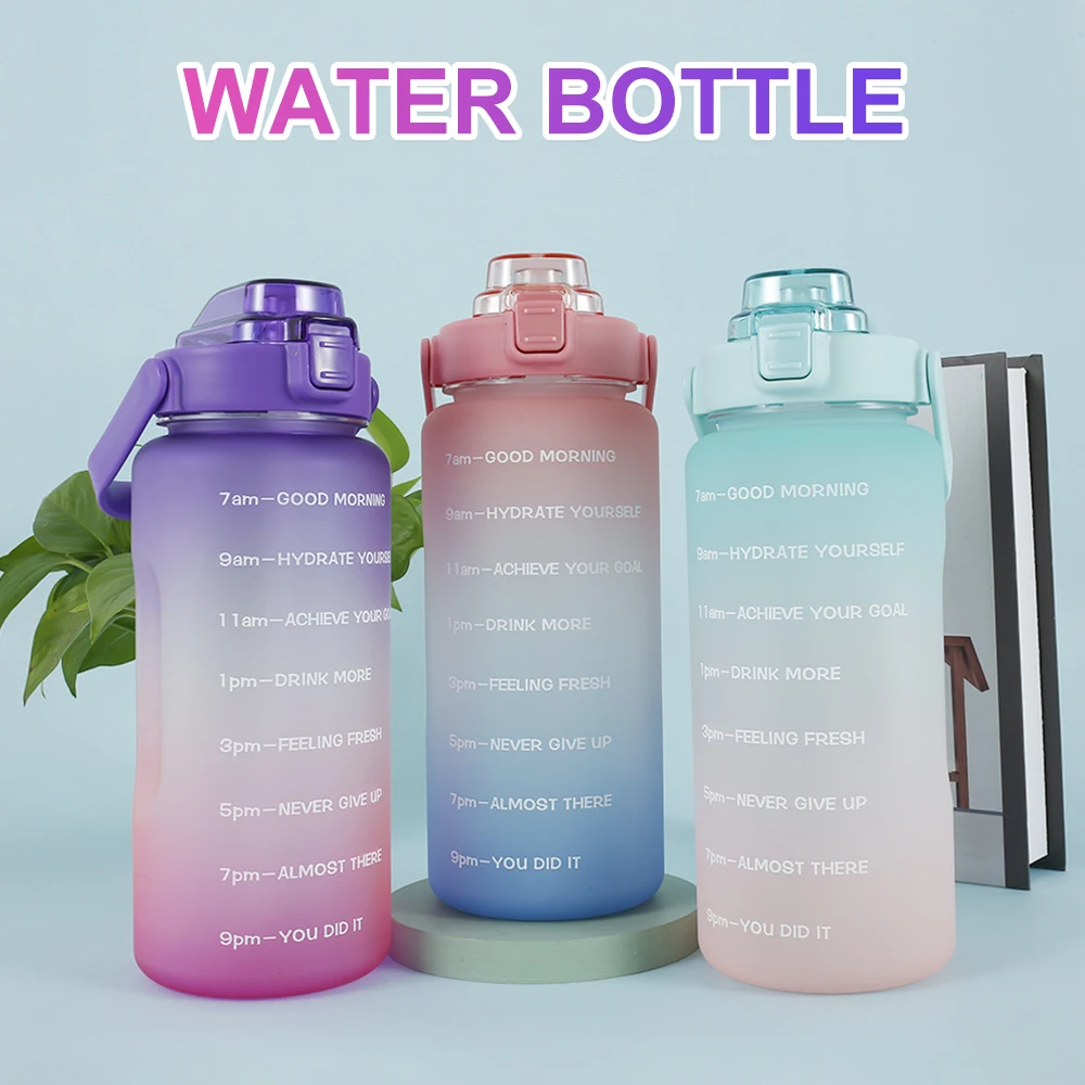 

2L Water Bottle with Straw, Time Marker Storage Container BPA-free Drinking Water Jug Recyclable Bottle for Gym Outdoor Sports