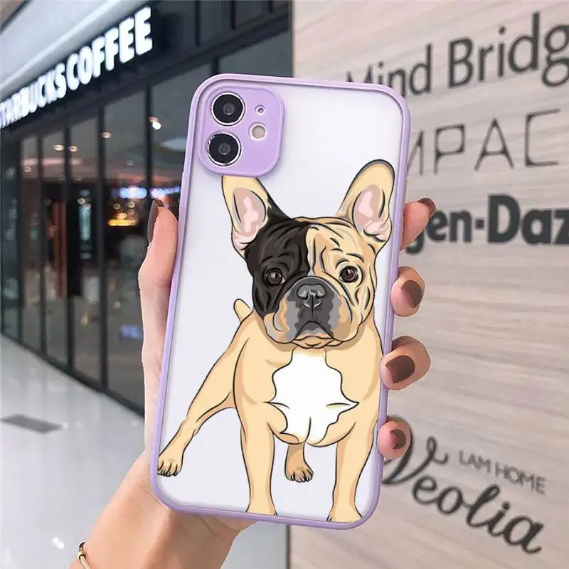 

Hot French Bulldog Dog Phone Case For iPhone 12 11 Mini Pro XR XS Max 7 8 Plus X Matte transparent Purple Back Cover