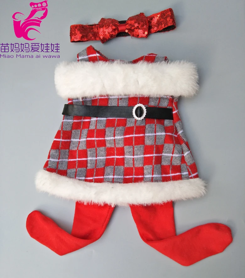 Для детской куклы рождественское платье в клетку базовые штаны повязка на голову