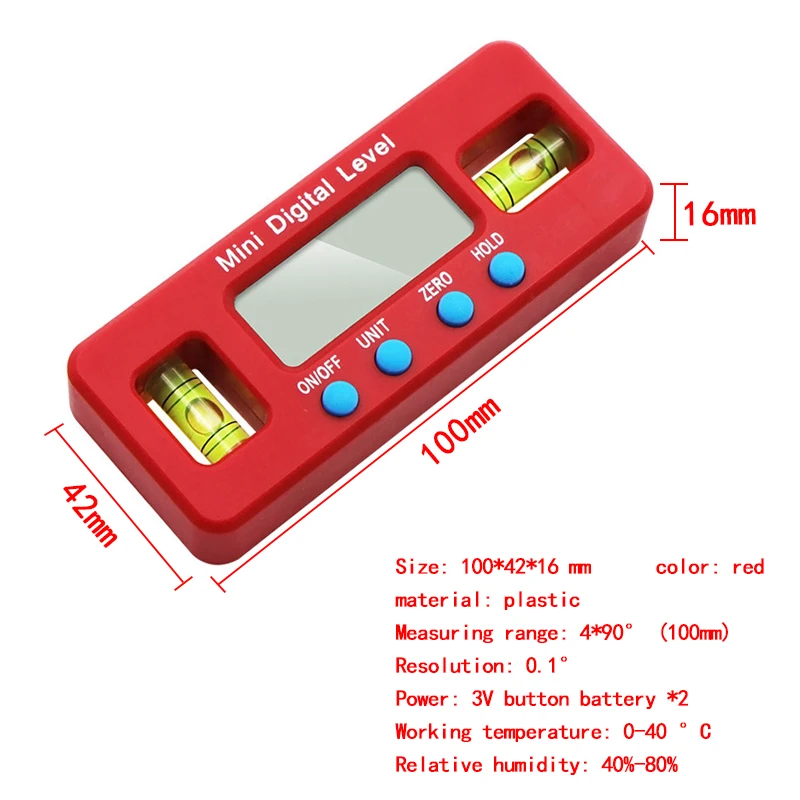 Junejour красный прецизионный цифровой транспортир Инклинометр водонепроницаемый