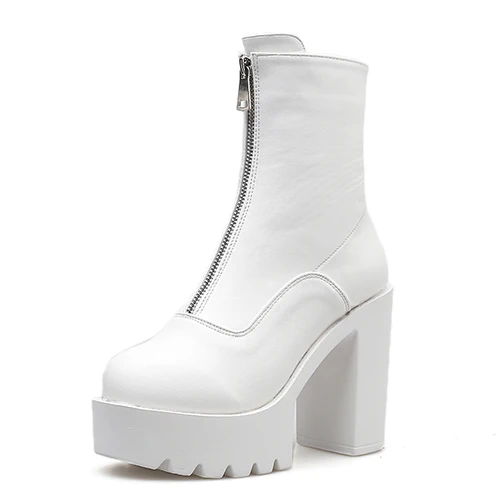 white shoes Gdgydh/ г.; Осенняя женская обувь; женские ботильоны на платформе с круглым носком; женские полусапожки на молнии на толстом каблуке; Прямая поставка - Цвет: white shoes