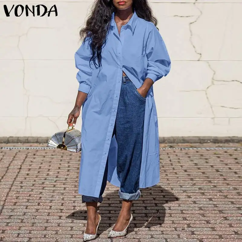 

Long Sleeve Lapel Neck Shirts 2021 VONDA Women Casual Solid Color Blouse Femme Office Ladies Shirts Blusas Femininas Oversized