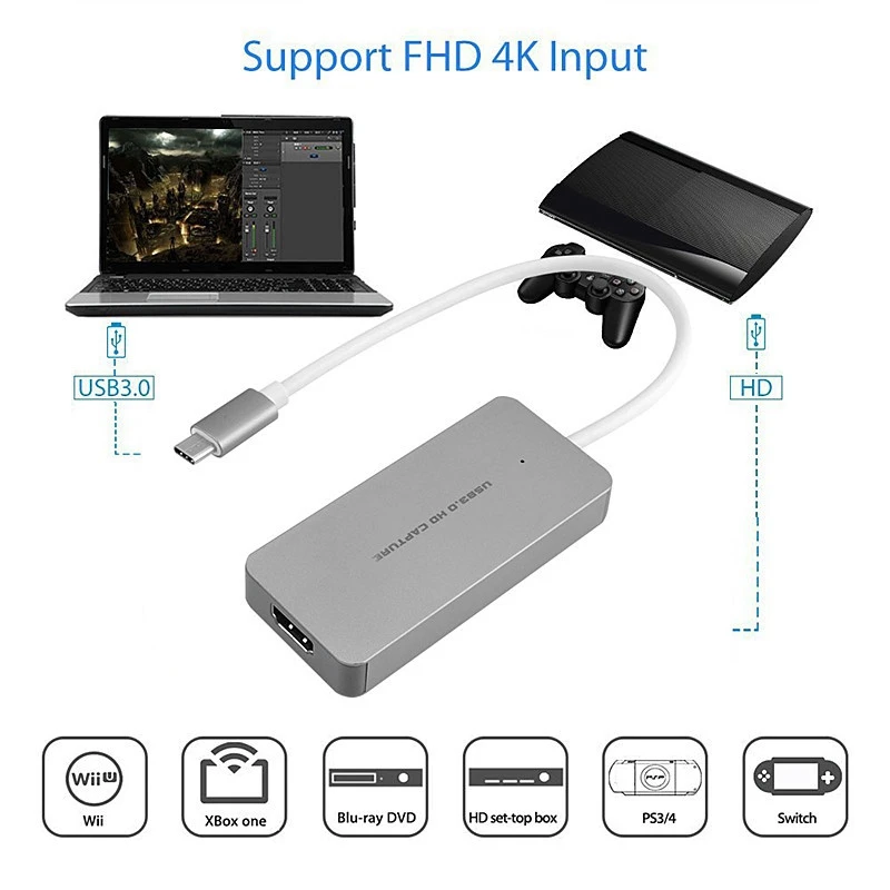 

Capture Card HDMI to Type C USB 3.0 1080P Video Capture Card for PS3 PS4 Game Live Streaming for Mac Windows Win10